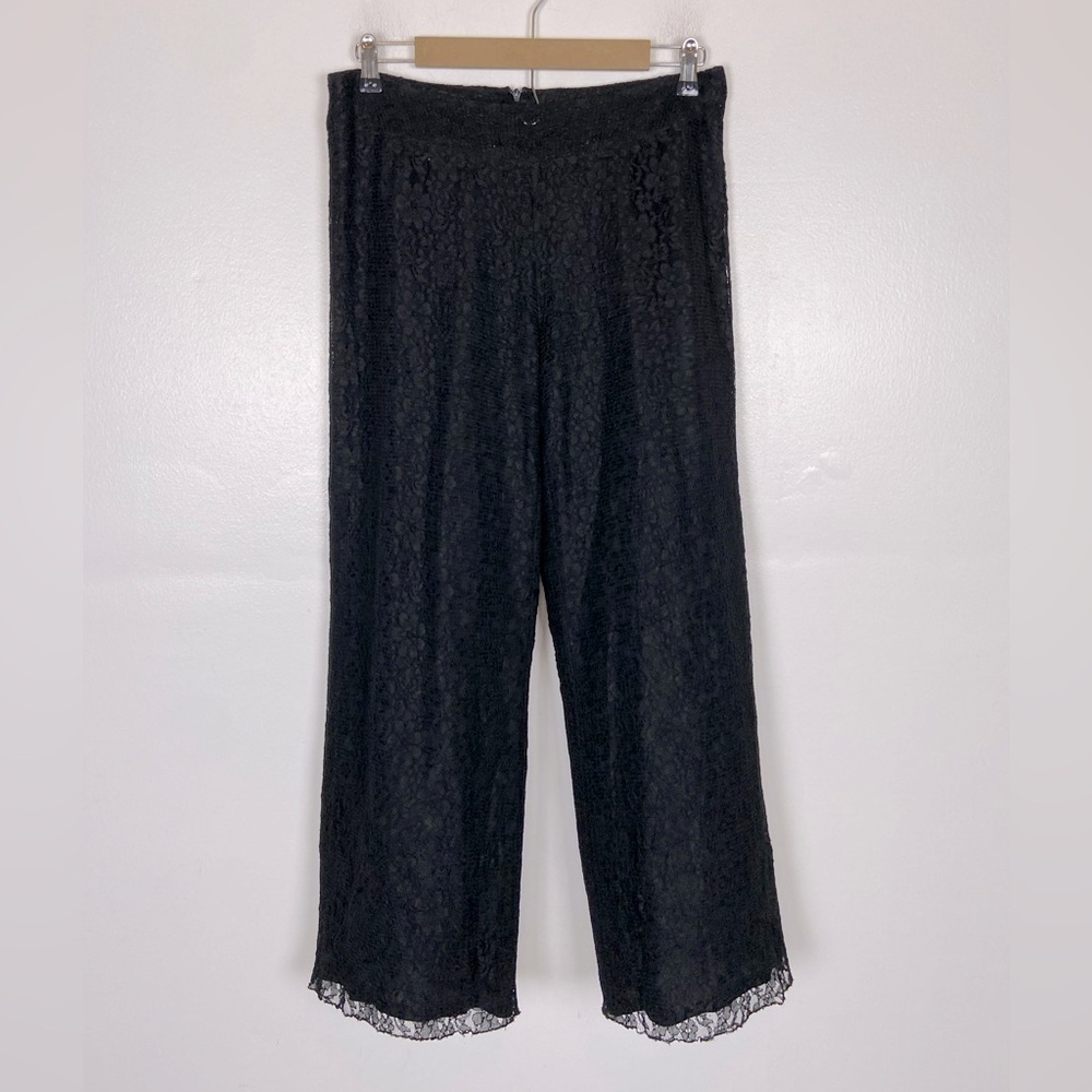 Bloomingdale's Now Women's Lace Wide Leg Pants Size 4 Black Whimsigoth Romantic